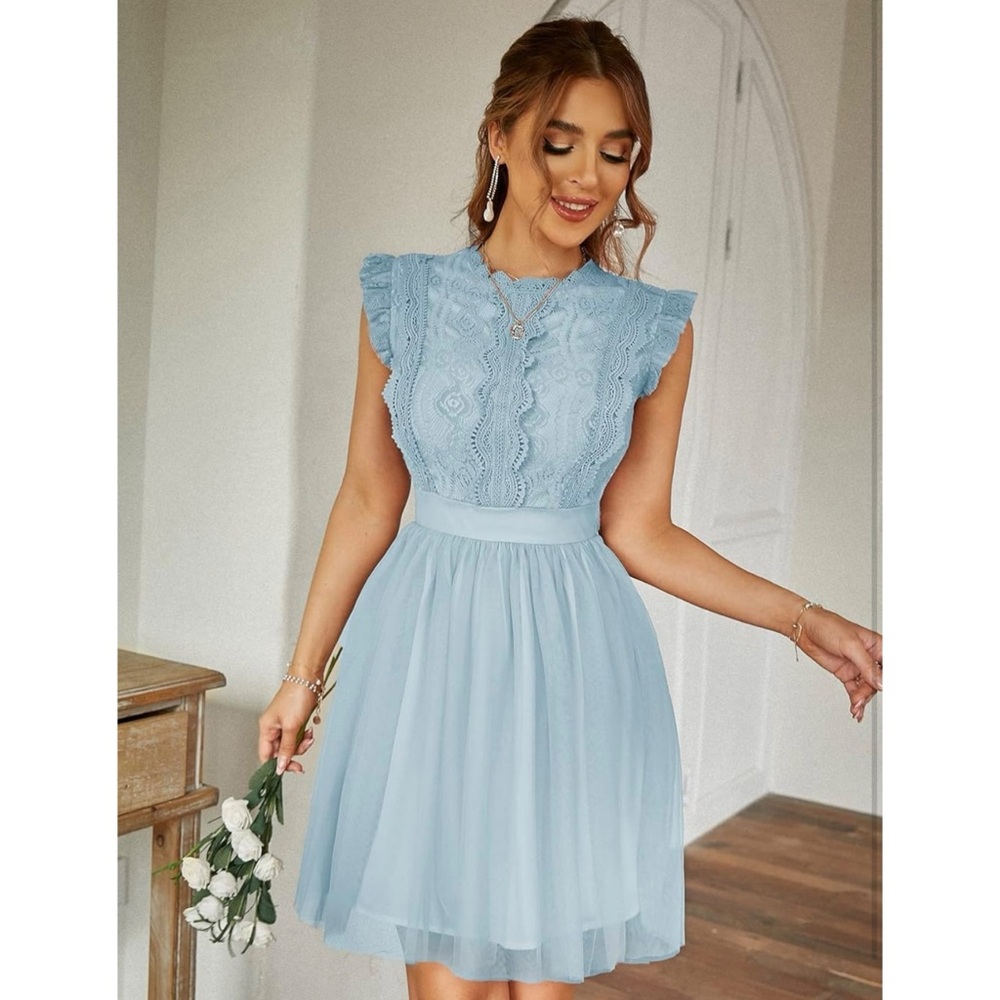 NWT Blue Lace Ruffle Trim Fit & Flare Dress 4XL - Picture 14 of 15